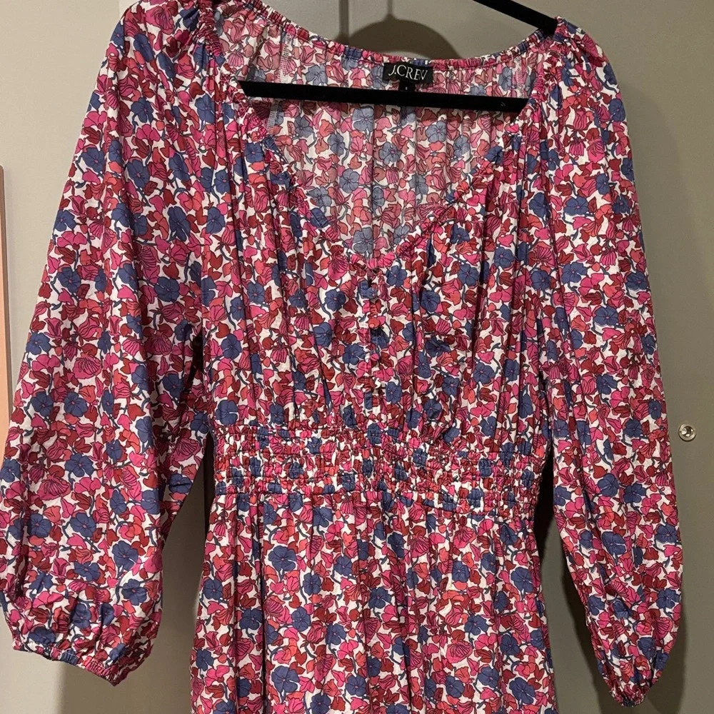 J. Crew midi dress in berry floral (red, blue, pink, white) - Picture 3 of 7